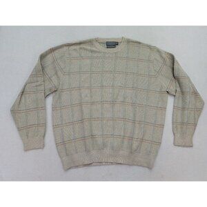 Talbots Men's Sweater Size L Beige Plaid Crew Neck Pullover
